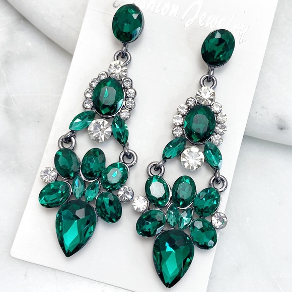 Prom Pageant Bridal Jewelry - Emerald Green Crystal Chandeliers Prom Pageant Wed Prom Pageant Bridal Jewelry - Emerald Green Crystal Chandeliers Prom Pageant Wed